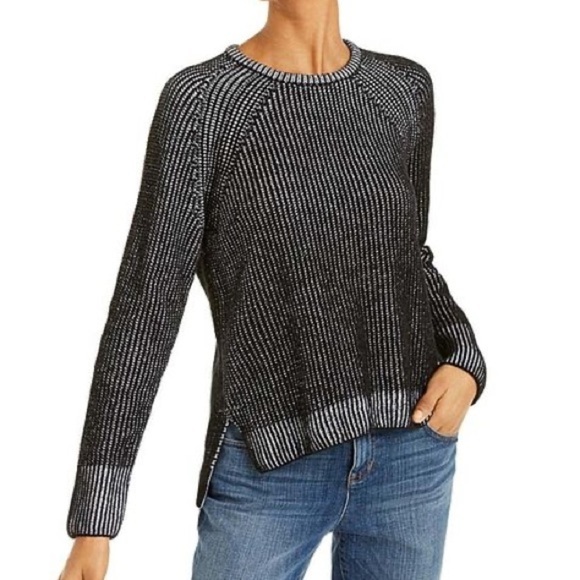 Eileen fisher Charcoal & White Abstract Organic Cotton Raglan Sweater -  Small - Picture 1 of 9